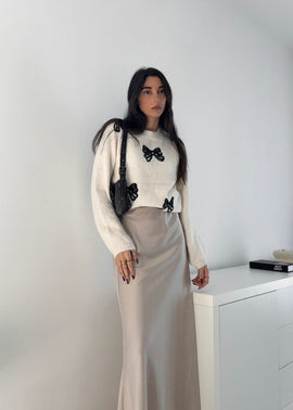 Gonna ICONIC satin lunga LIGHT BEIGE
