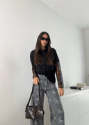 LACE-SLEEVE t-shirt BLACK