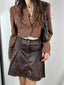 Gonna ECOPELLE VINTAGE con tasche laterali MARRONE SCURO