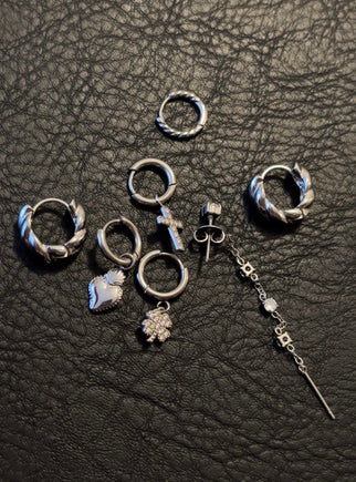 SET orecchini argento (2 coppie di orecchini + orecchino quadrifoglio + saliscendi)